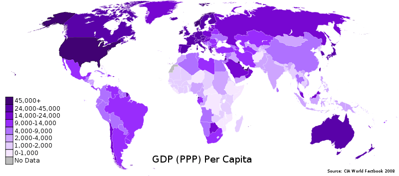 GDP PPP Per Capita Worldmap 2008 CIA Factbook