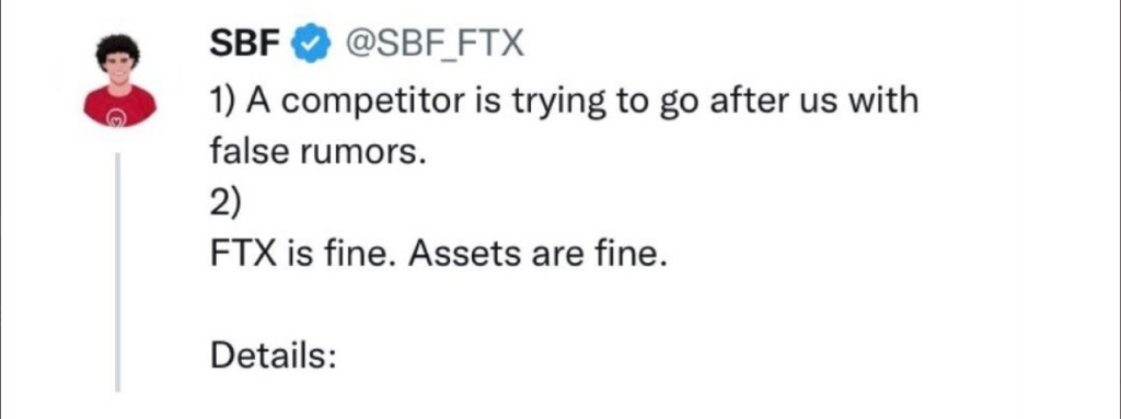SBF CEO takes to twitter to announce that FTX and all its assets are okay